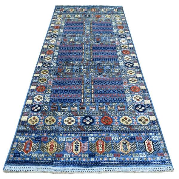 Shahbanu Rugs Blue Afghan Ersari with Prayer Design Natural Wool Hand